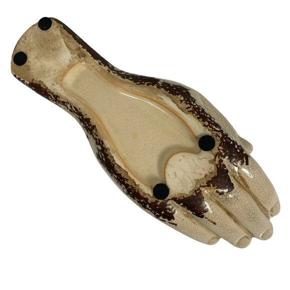 1970s Ceramic Hand-Shaped Decorative Tray Trinket Dish Distressed Crazed Finish - Picture 9 of 9
